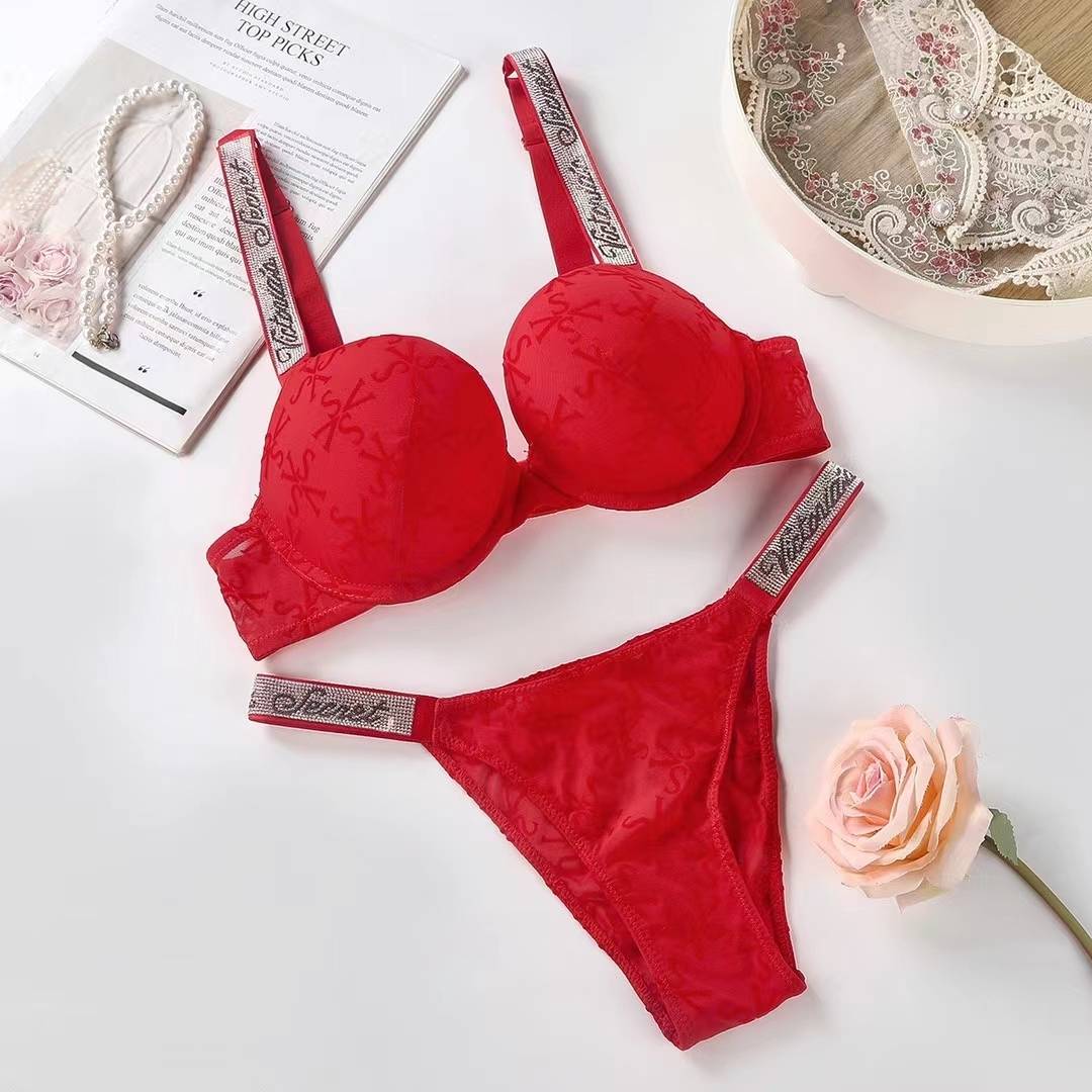 Red Shine Strap Tulle Push-Up Bra + Shine Strap Tulle Panty
