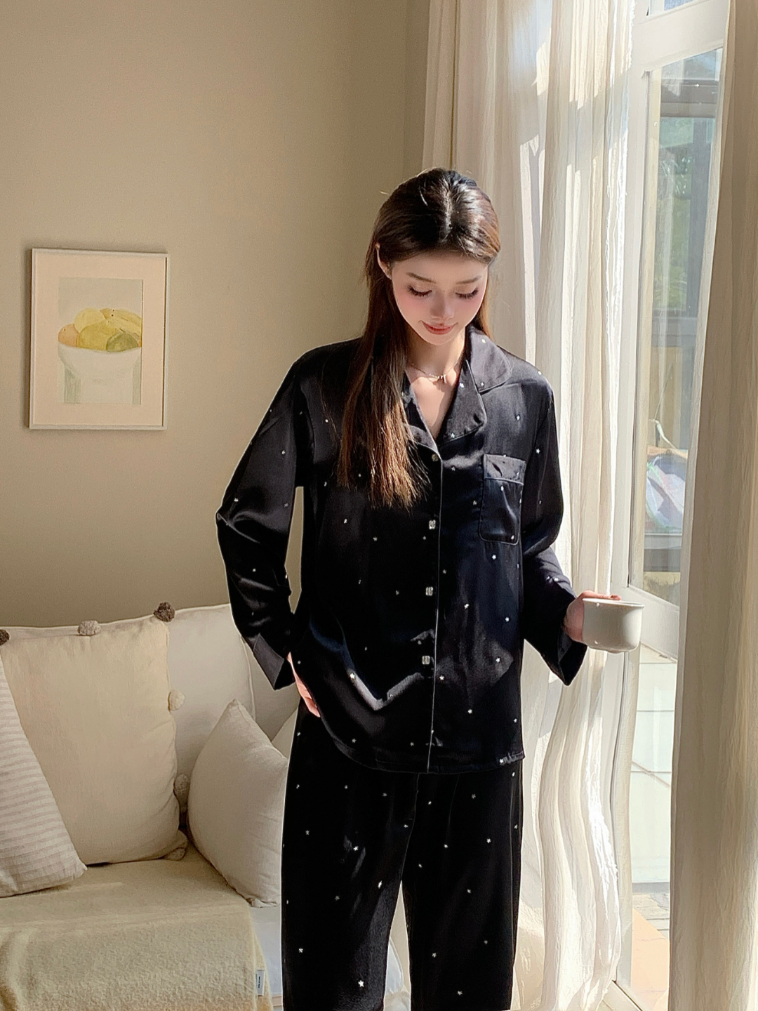 Hotzzz "Starlit Noir" Satin PJ Set