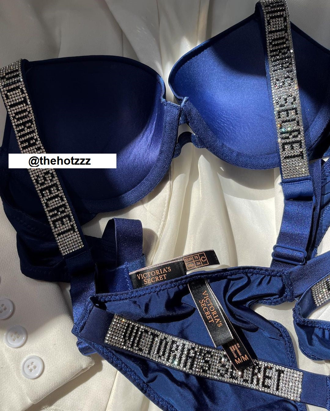 Shine Strap Push-Up Bra + Bombshell Shine Strap Brazilian Panty- Blue