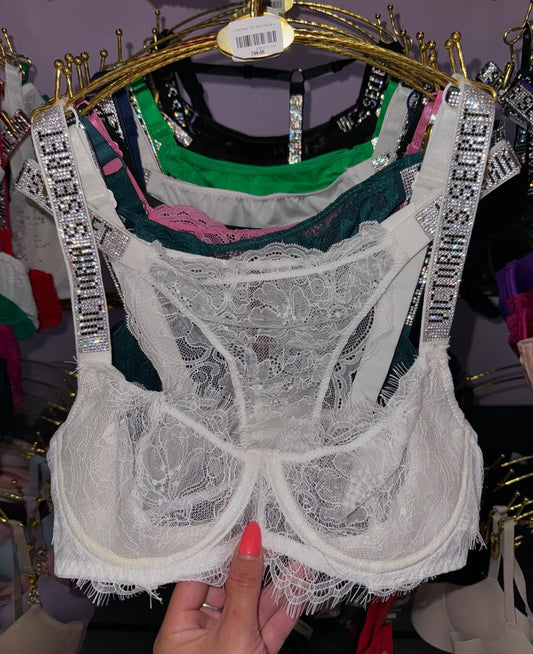 VS Wicked Unlined Shine Strap Balconette Bra- White