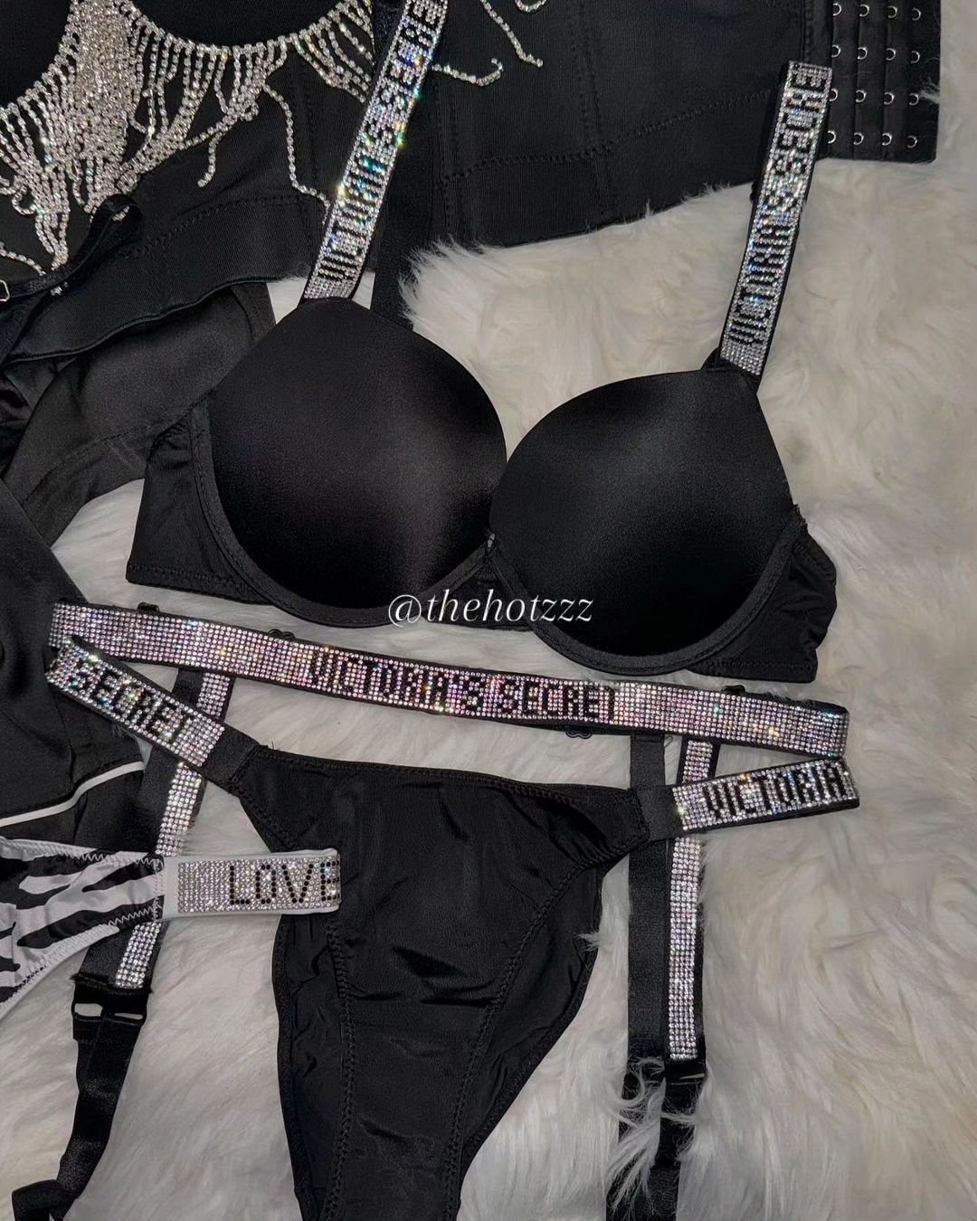 Shine Strap Push-Up Bra + Bombshell Shine Strap Brazilian Panty- Black