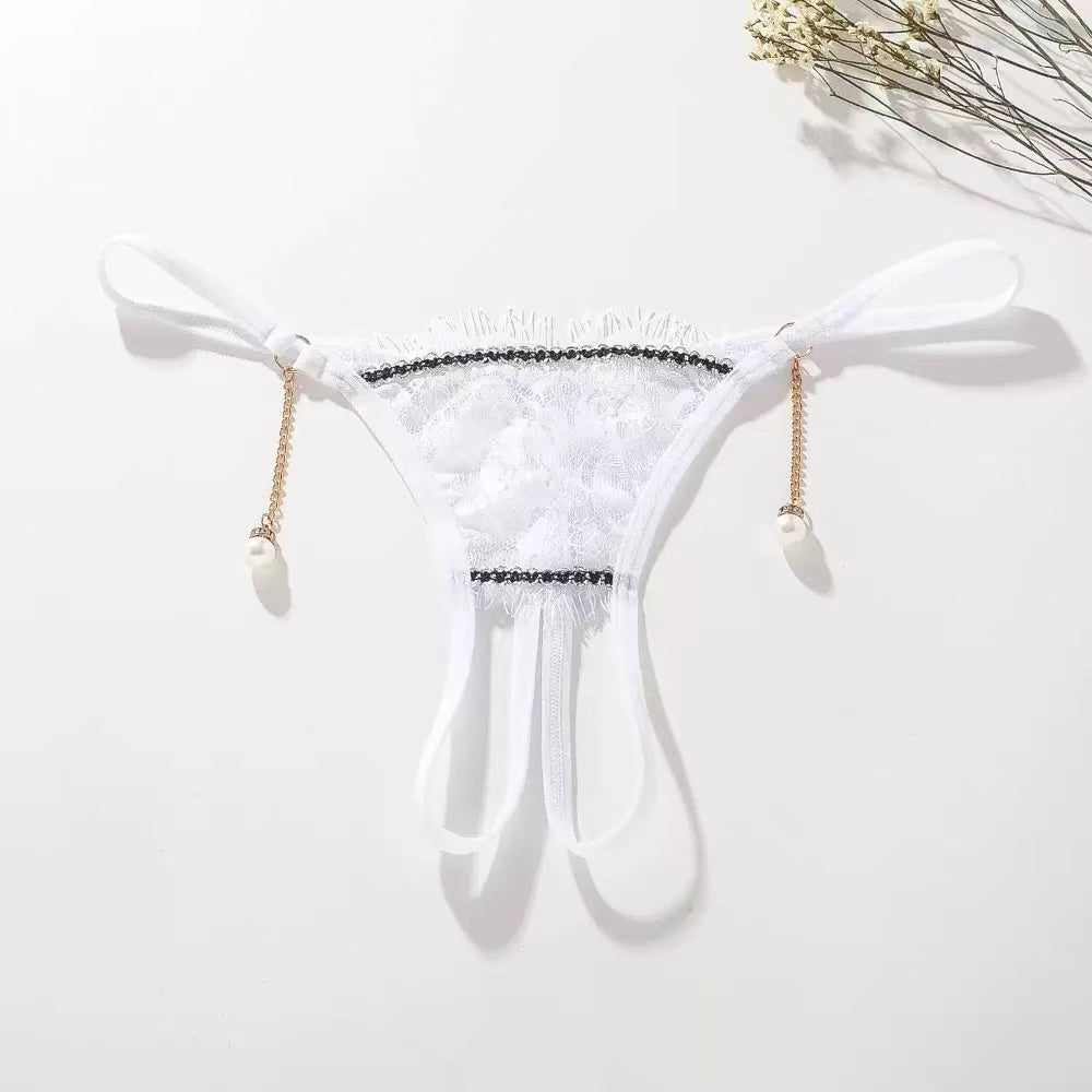 Lace Chain-Detail Thong Panty - One Size