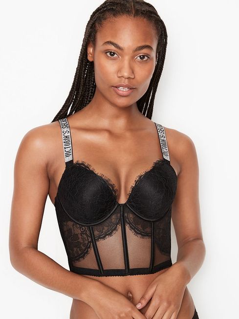 Very Sexy Shine Strap Corset Bra Top-Corset only -Black