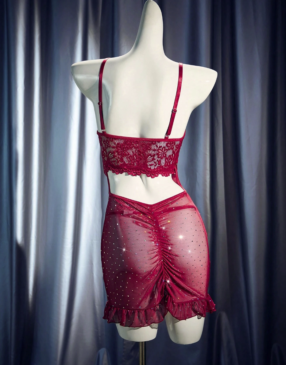 Ruby Stardust Cut-Out Babydoll Set