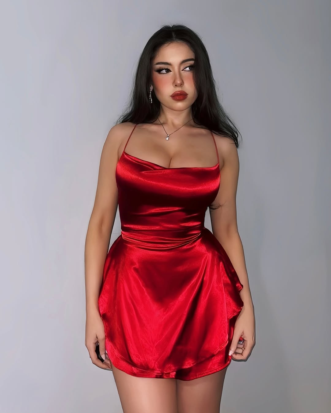 Red Backless Romper Satin Dress
