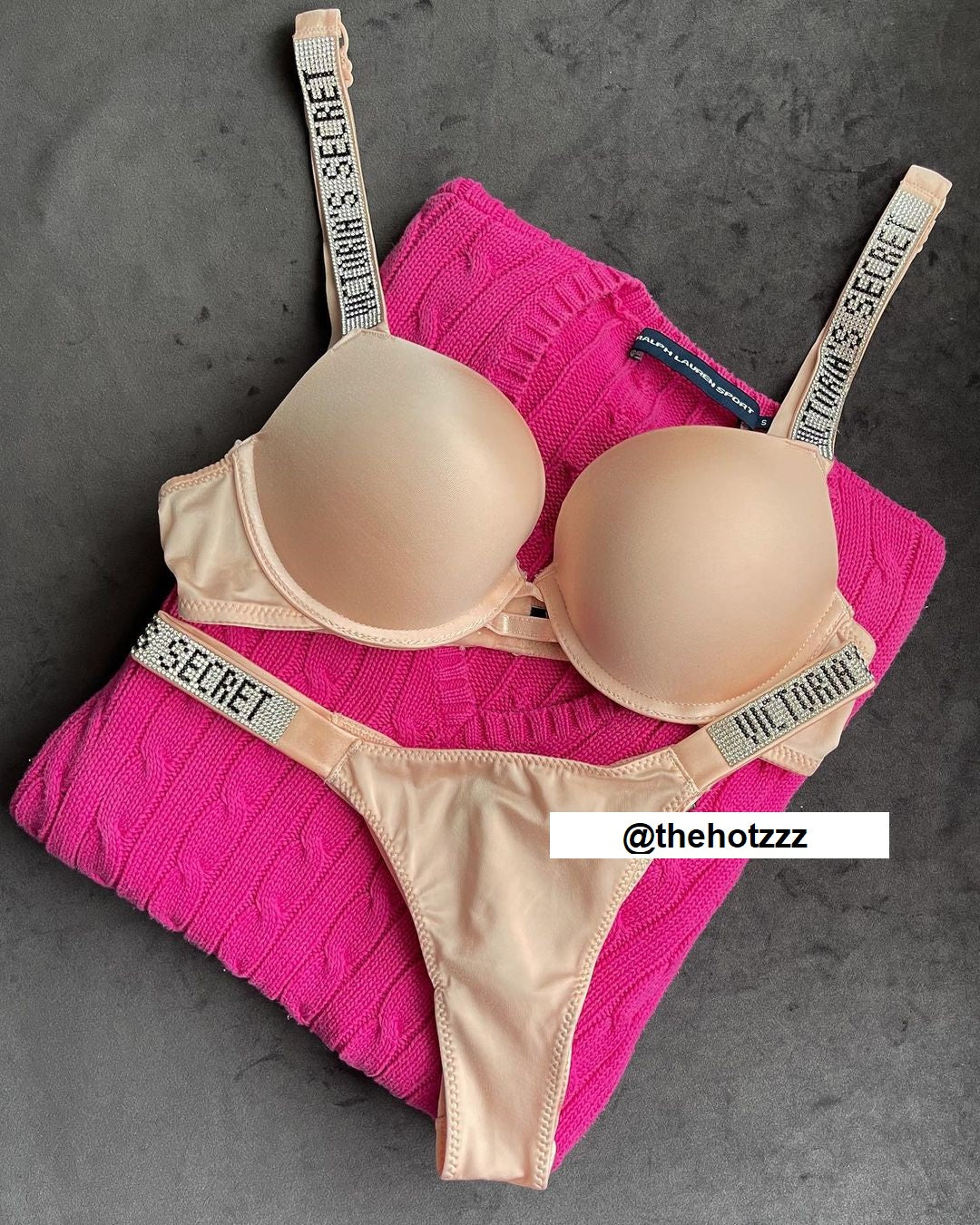 Shine Strap Push-Up Bra + Bombshell Shine Strap Brazilian Panty- Pink