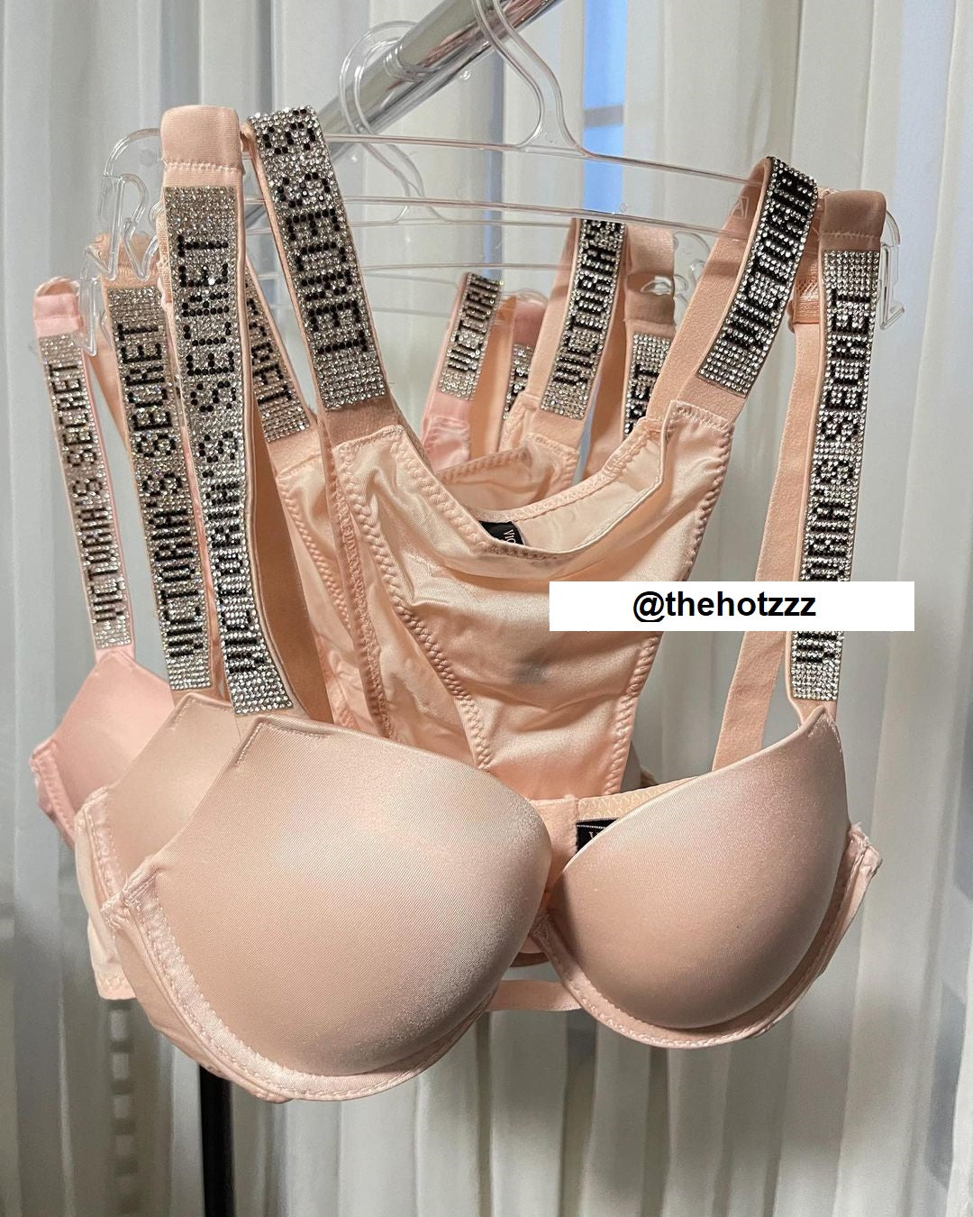 Shine Strap Push-Up Bra + Bombshell Shine Strap Brazilian Panty- Pink