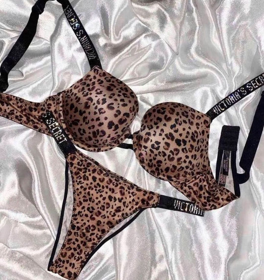 Shine Strap Push-Up Bra + Bombshell Shine Strap Brazilian Panty - Tiger