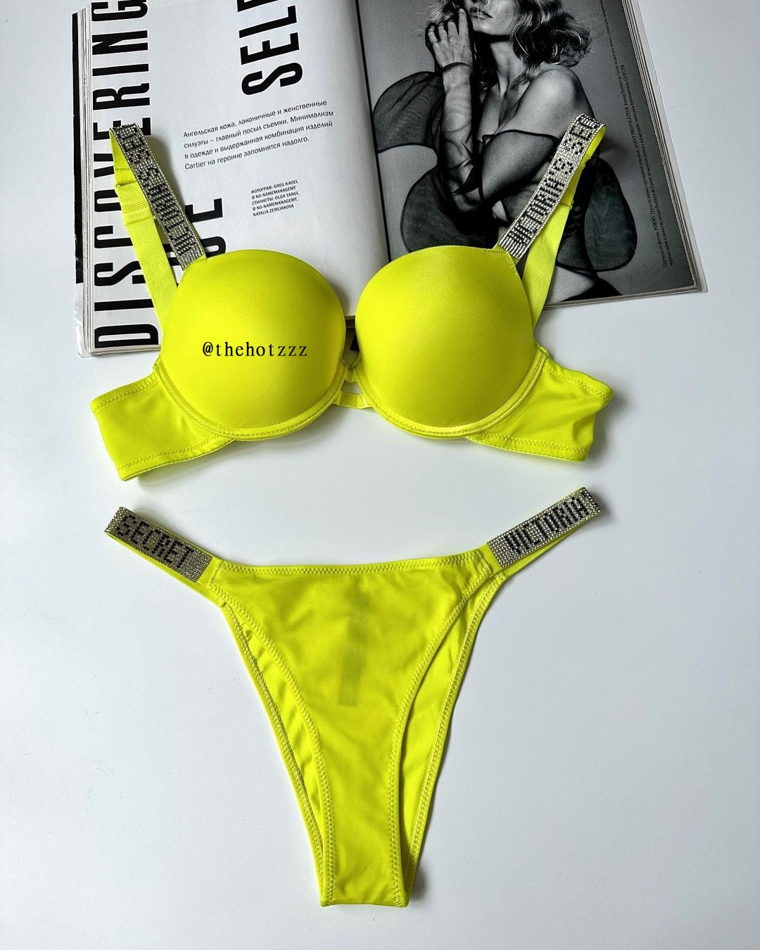 Shine Strap Push-Up Bra + Bombshell Shine Strap Brazilian Panty-Neon Yellow