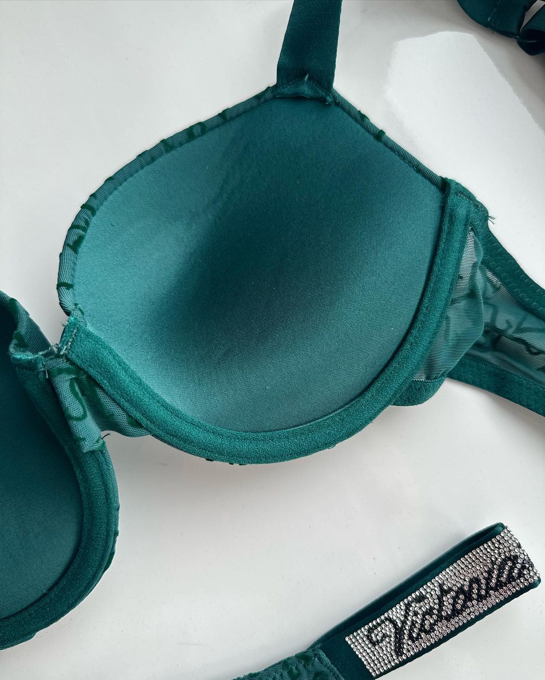 Dark Green Shine Strap Tulle Push-Up Bra + Shine Strap Tulle Panty