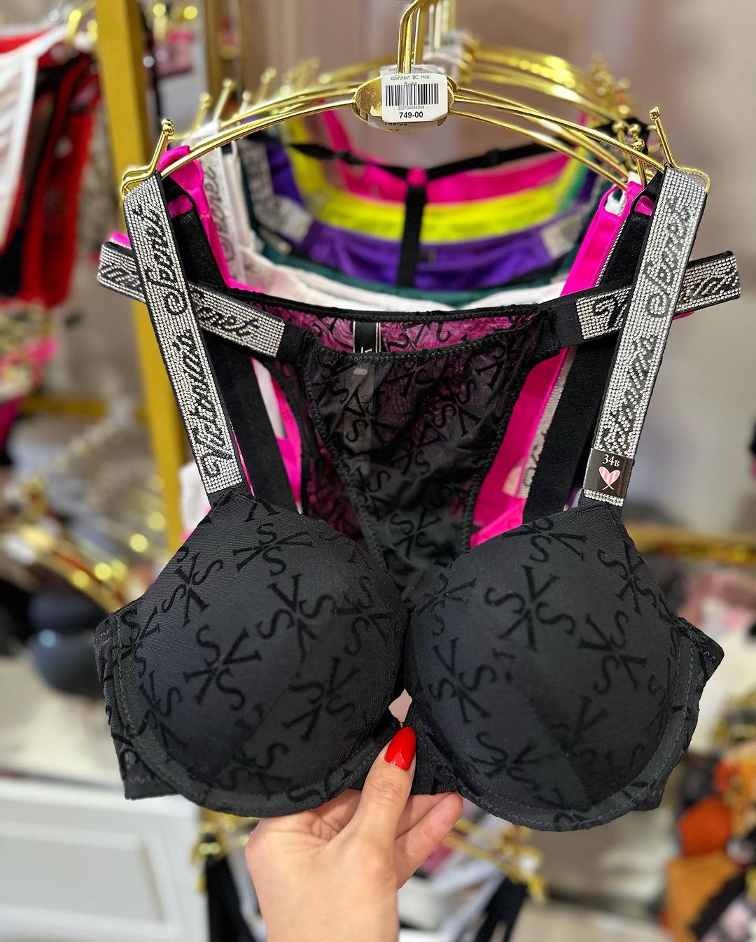 Black Shine Strap Tulle Push-Up Bra + Shine Strap Tulle Panty