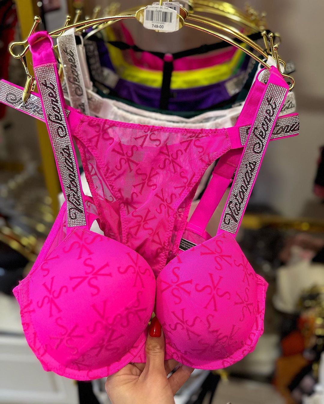 Neon Pink Shine Strap Tulle Push-Up Bra + Shine Strap Tulle Panty