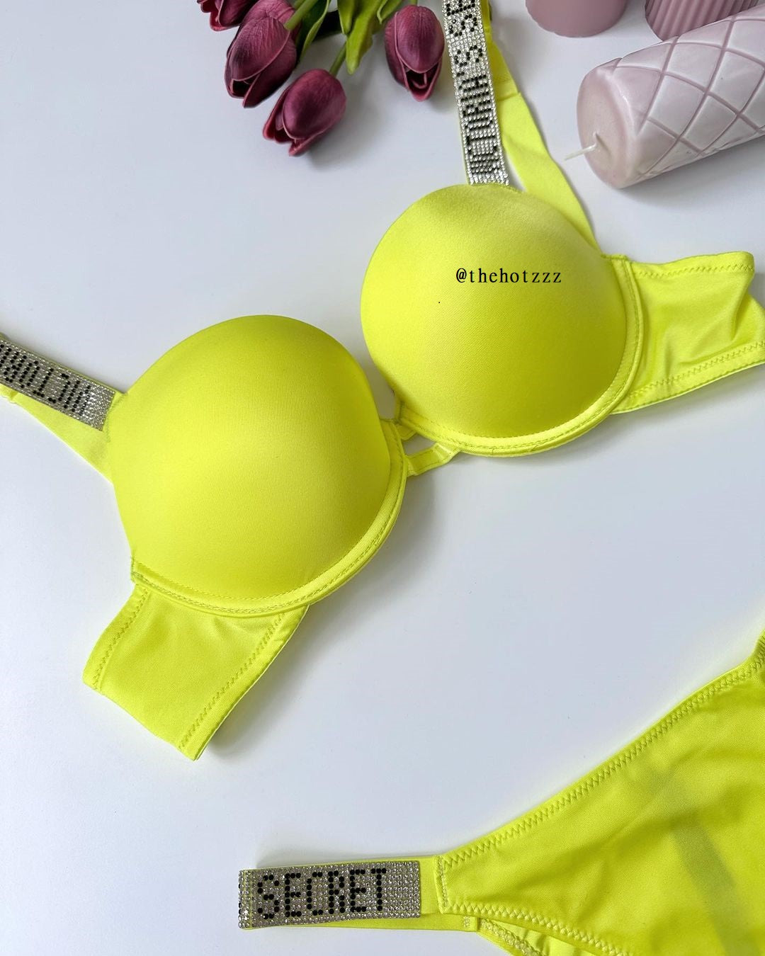 Shine Strap Push-Up Bra + Bombshell Shine Strap Brazilian Panty-Neon Yellow