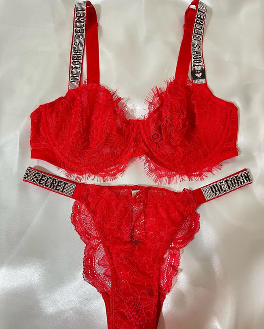 VS Wicked Unlined Shine Strap Balconette Bra-Red