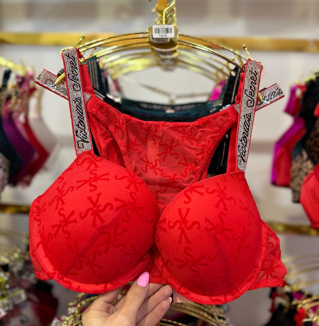Red Shine Strap Tulle Push-Up Bra + Shine Strap Tulle Panty