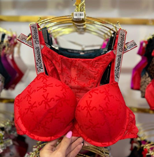 Red Shine Strap Tulle Push-Up Bra + Shine Strap Tulle Panty