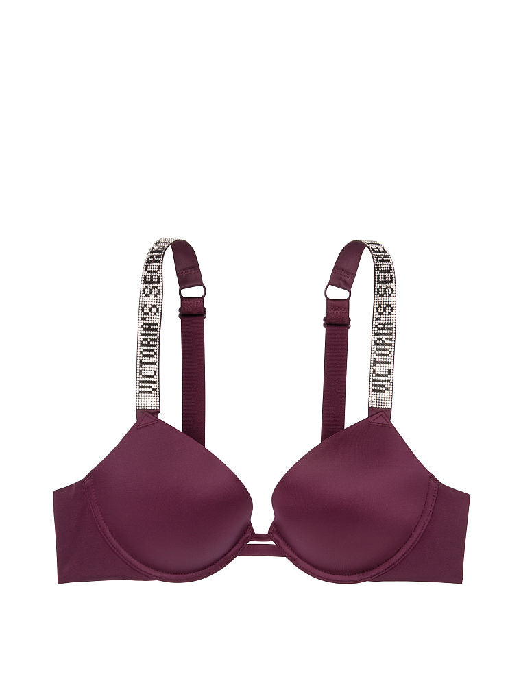 Shine Strap Push-Up Bra + Bombshell Shine Strap Brazilian Panty- Dark Purple