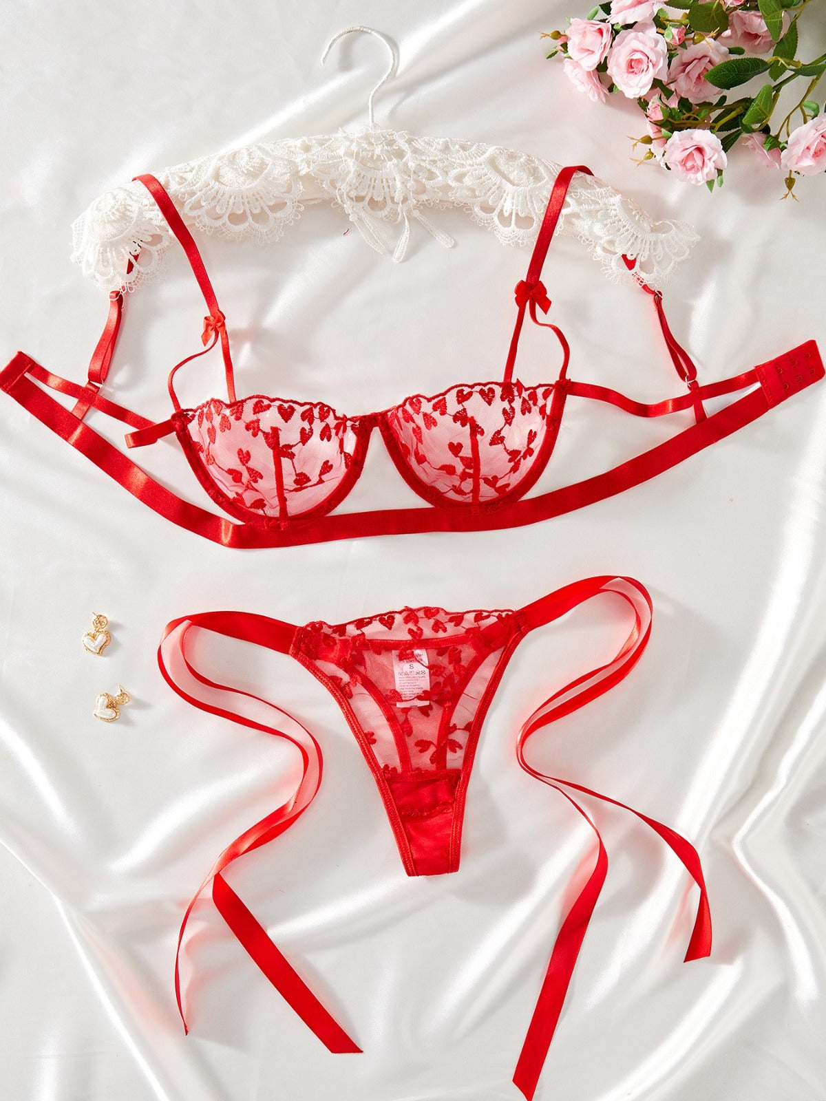 Red Love embroidered lingerie set HF4212