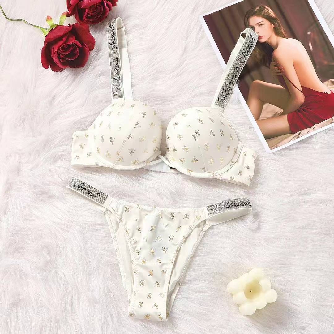 Shine Strap Push-Up Bra + Bombshell Shine Strap Brazilian Panty- white VS gold