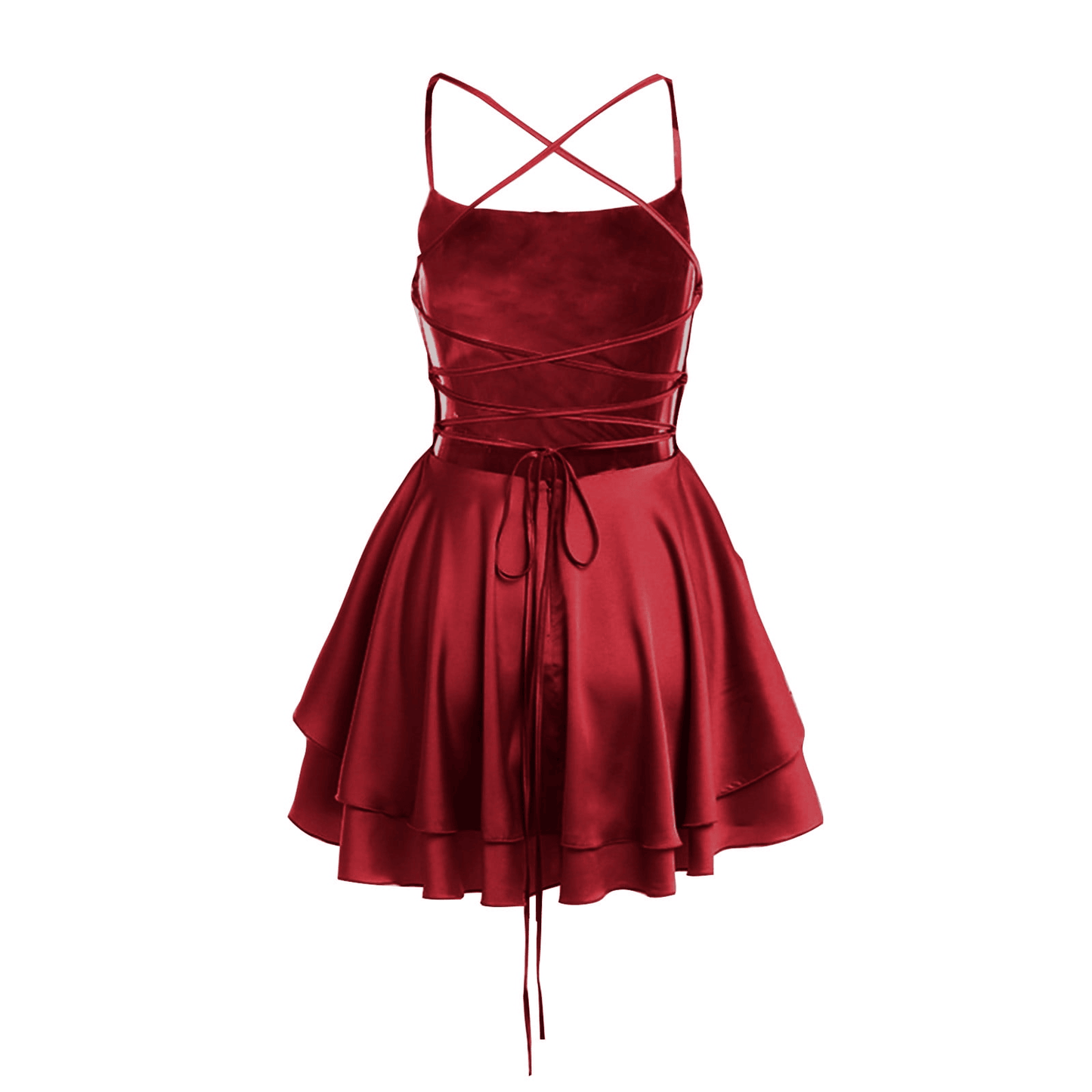 Red Backless Romper Satin Dress