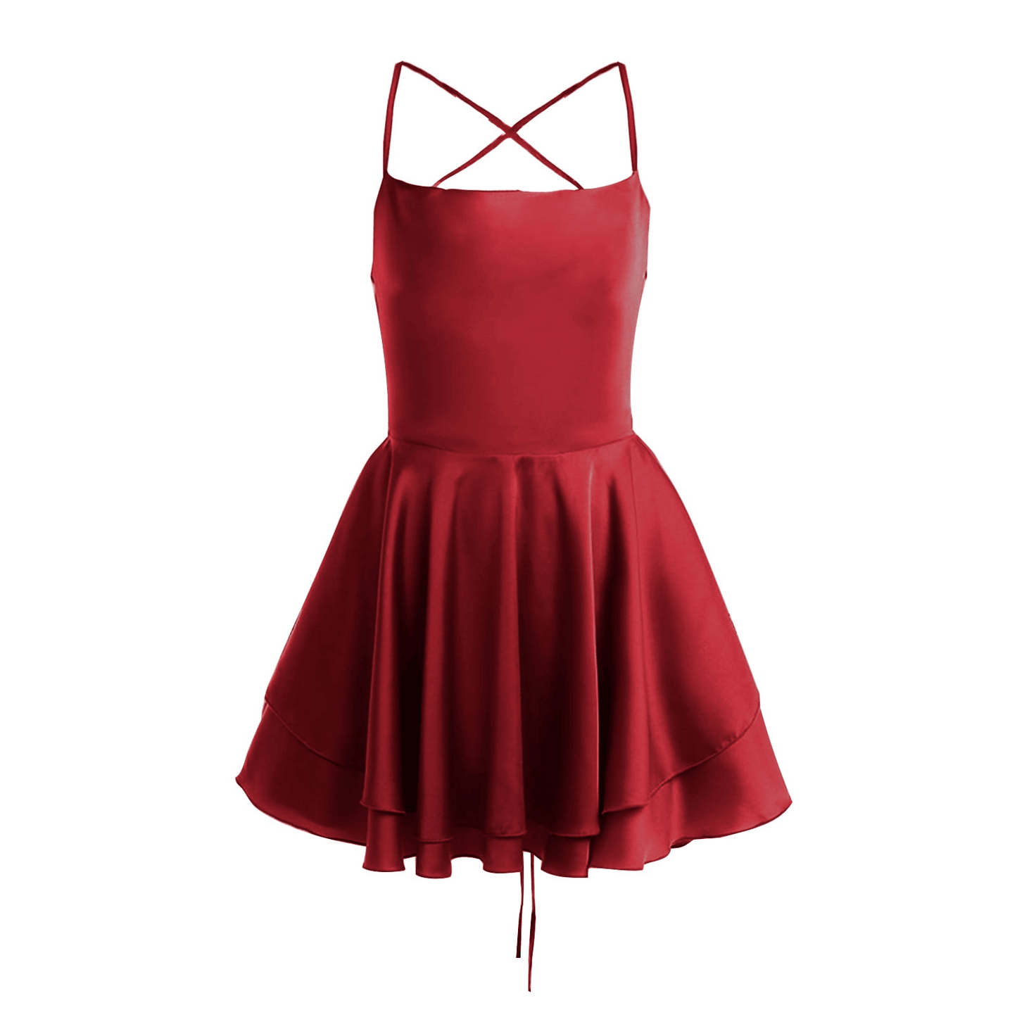 Red Backless Romper Satin Dress