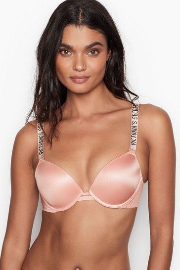 Shine Strap Push-Up Bra + Bombshell Shine Strap Brazilian Panty- Pink