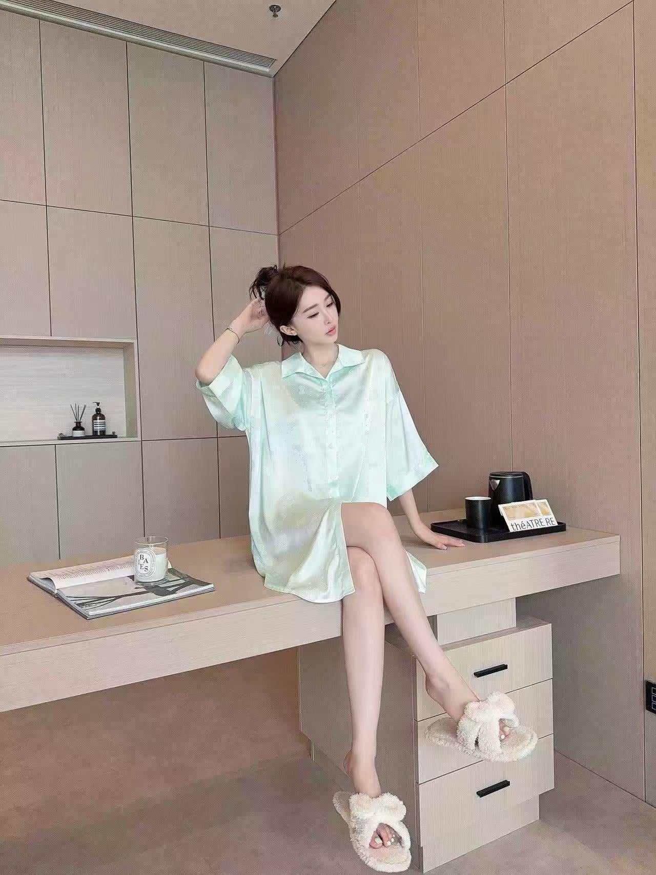 Hotzzz Mint Matcha Satin Nightshirt