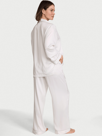 White Shine Rhinestone Bridal Satin Long Pyjamas Set - Hotzzz X Victoria's Secret Inspiration