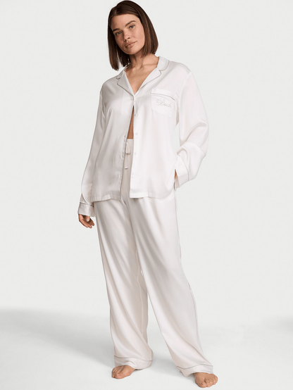 White Shine Rhinestone Bridal Satin Long Pyjamas Set - Hotzzz X Victoria's Secret Inspiration