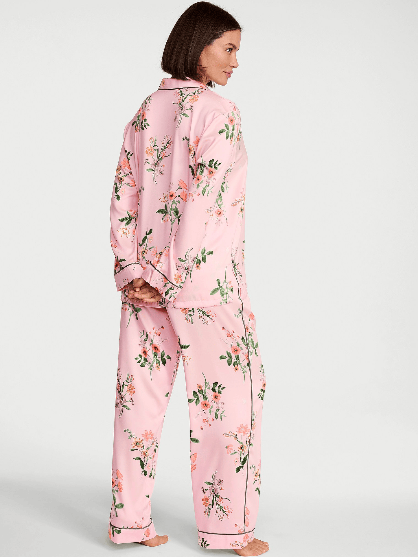 Angel Pink Floral Satin Long Pyjamas Set