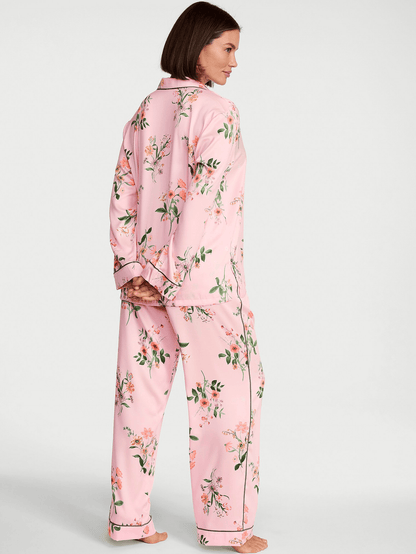 Angel Pink Floral Satin Long Pyjamas Set