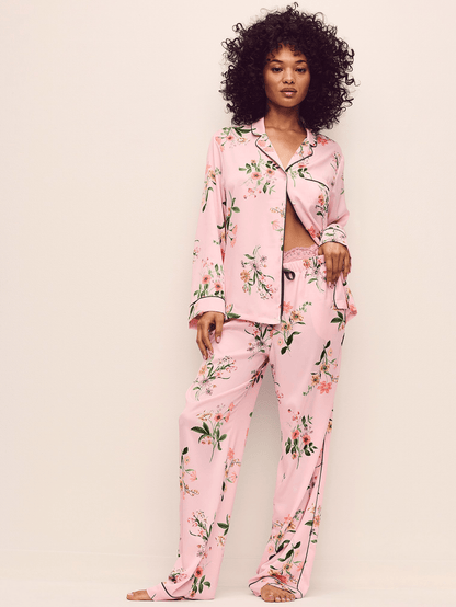 Angel Pink Floral Satin Long Pyjamas Set