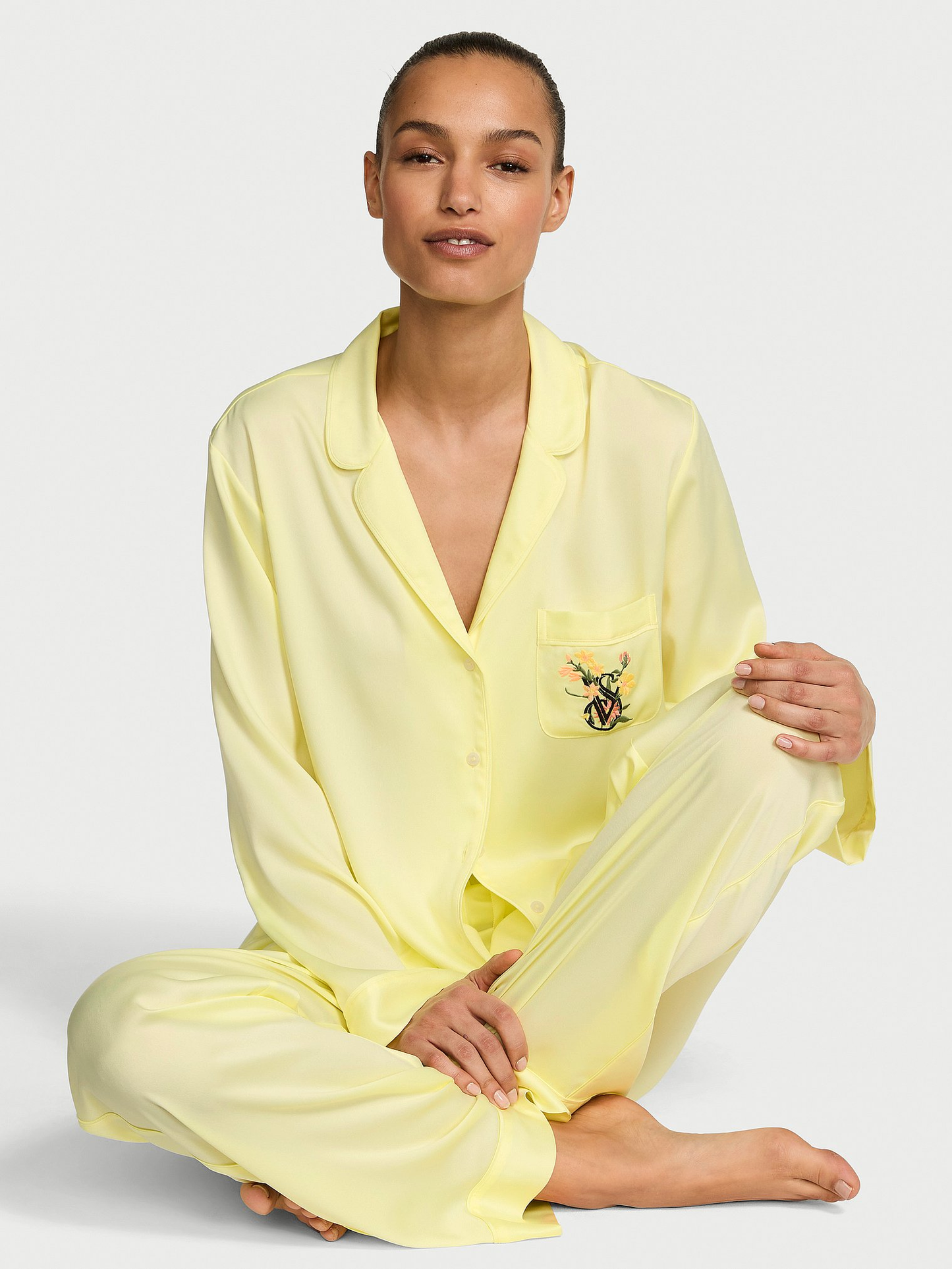 Lemonade Yellow Satin Long Pyjamas Set
