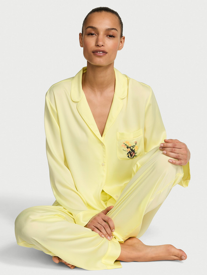 Lemonade Yellow Satin Long Pyjamas Set