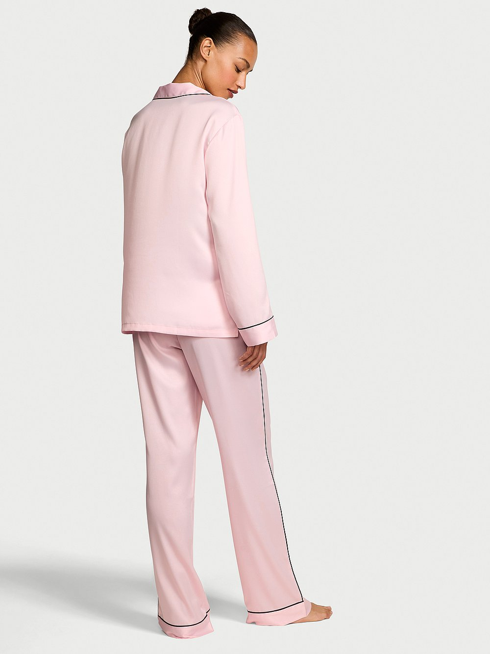Signature Satin Long Pajama Set - Embroidered Collar