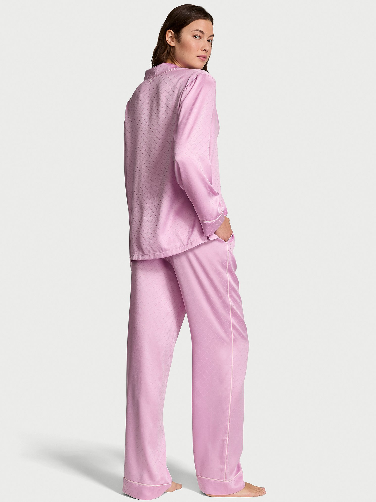 Glazed Satin Heart Long Pajama Set with VS signature - Exclusive design by Hotzzz