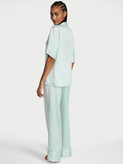 Glazed Victoria's Secret signature Satin Short-Sleeve Pajama  Long PANTS Set - Limited Edition