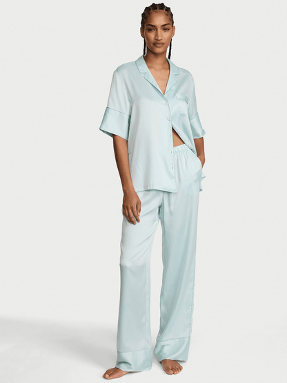 Glazed Victoria's Secret signature Satin Short-Sleeve Pajama  Long PANTS Set - Limited Edition