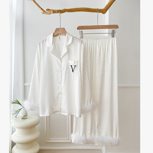 Victoria's Secret Satin Long Pajama Set - fur cuff
