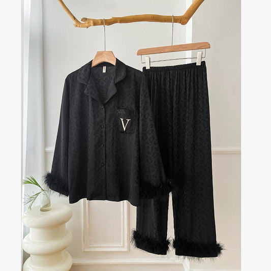 Victoria's Secret Satin Long Pajama Set fur cuff