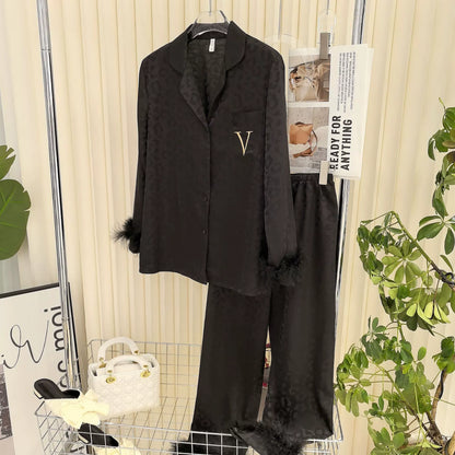 Victoria's Secret Satin Long Pajama Set fur cuff