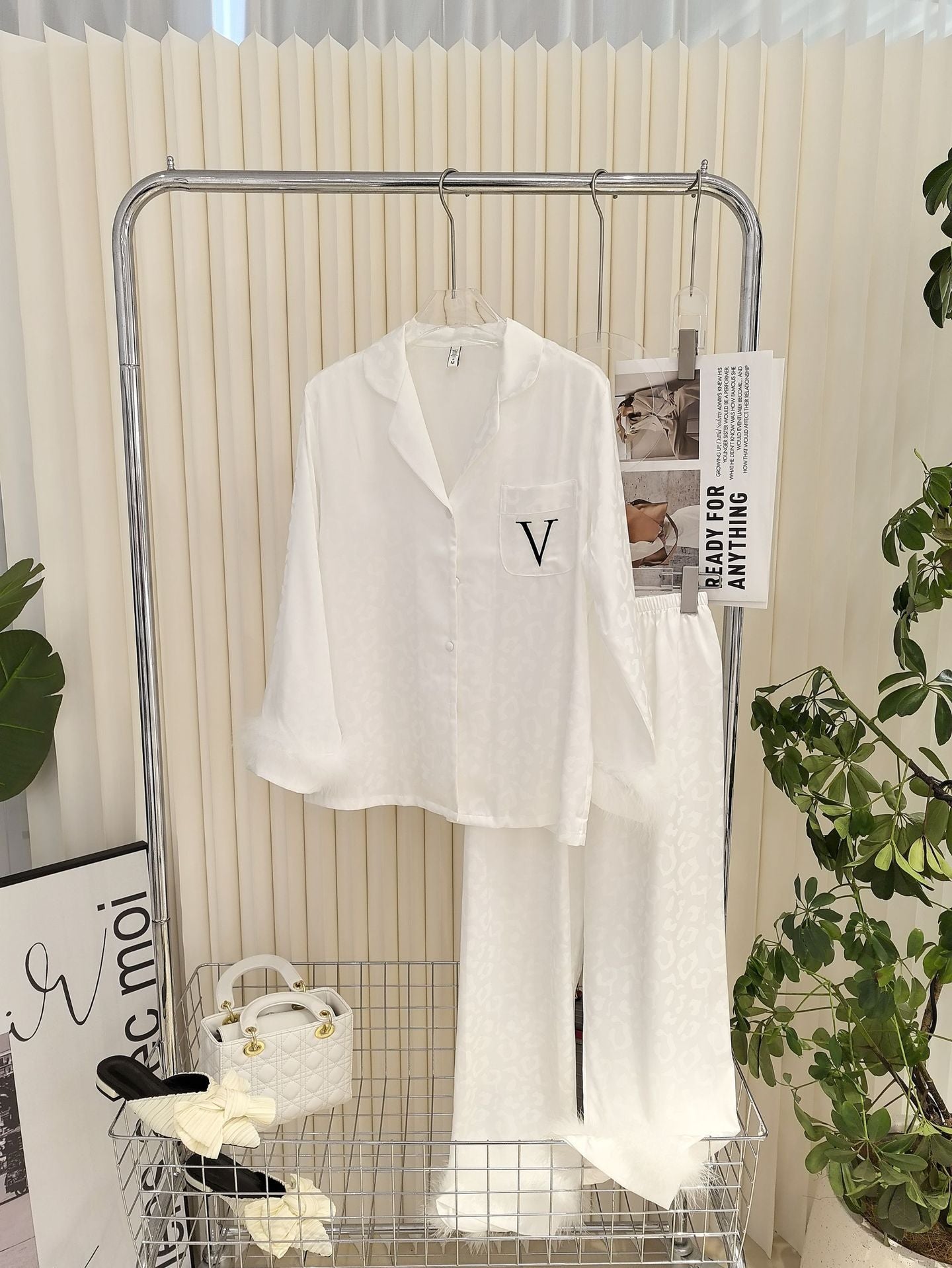 Victoria's Secret Satin Long Pajama Set - fur cuff