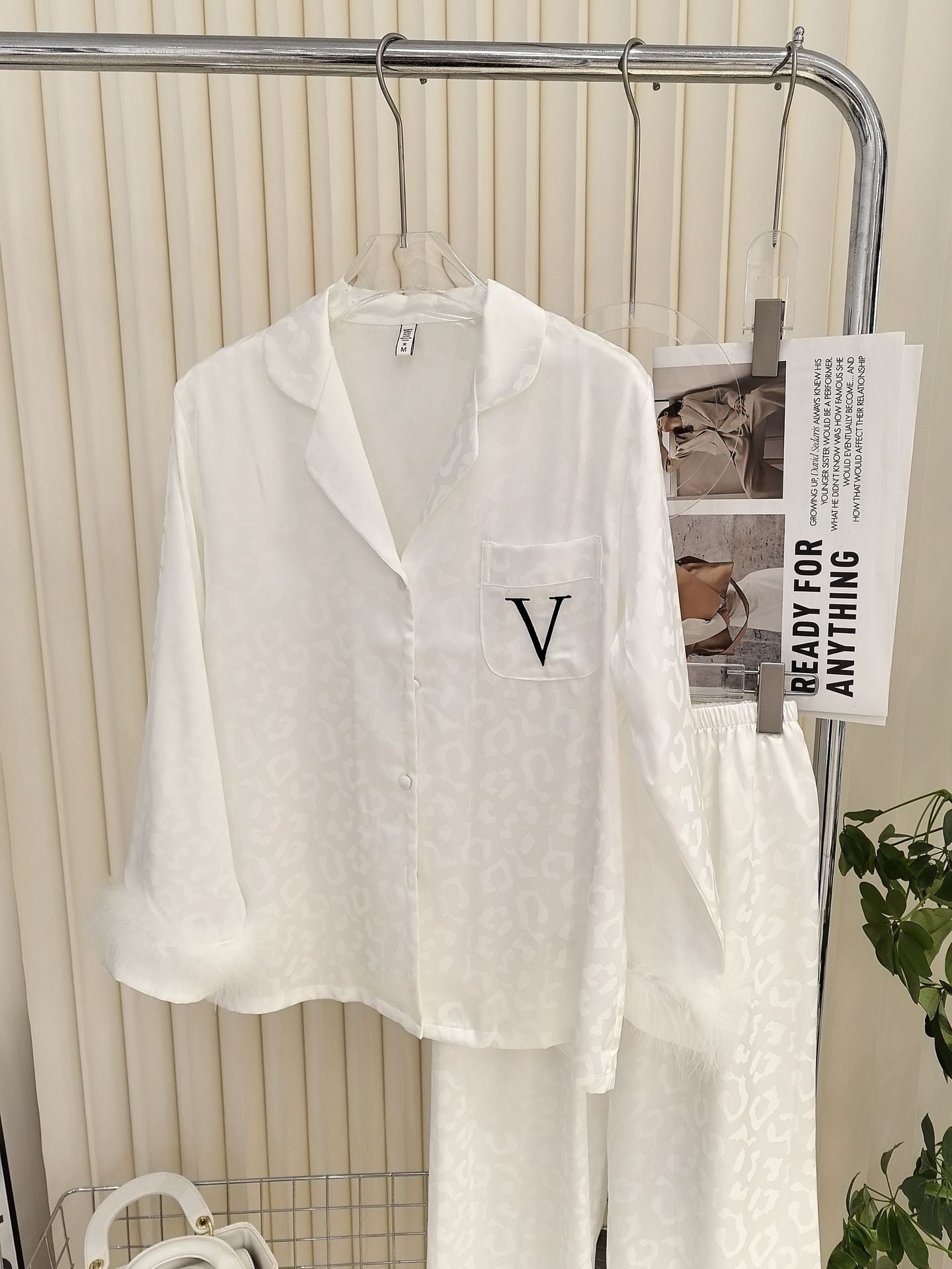 Victoria's Secret Satin Long Pajama Set - fur cuff