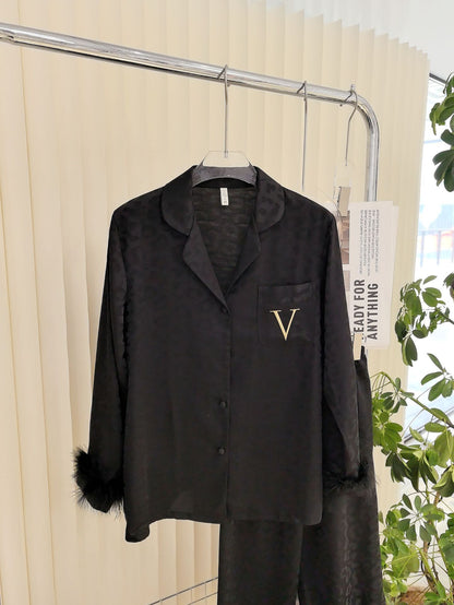 Victoria's Secret Satin Long Pajama Set fur cuff
