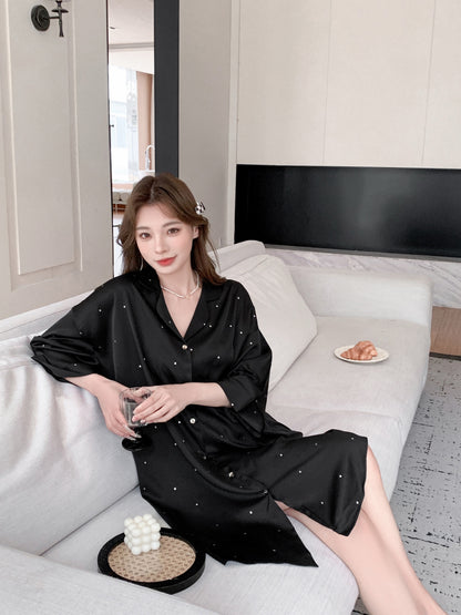 Hotzzz Midnight Pearl Satin Nightshirt - Free Size
