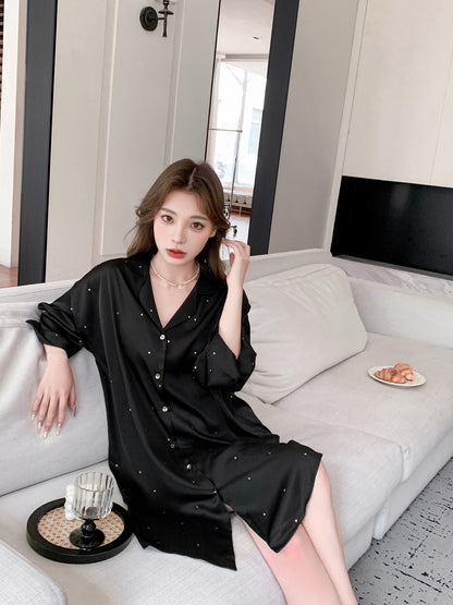 Hotzzz Midnight Pearl Satin Nightshirt - Free Size