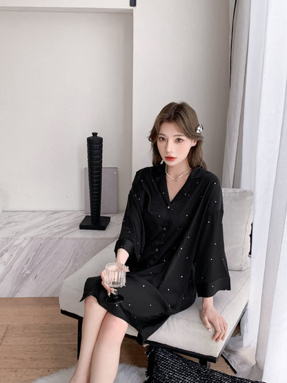 Hotzzz Midnight Pearl Satin Nightshirt - Free Size