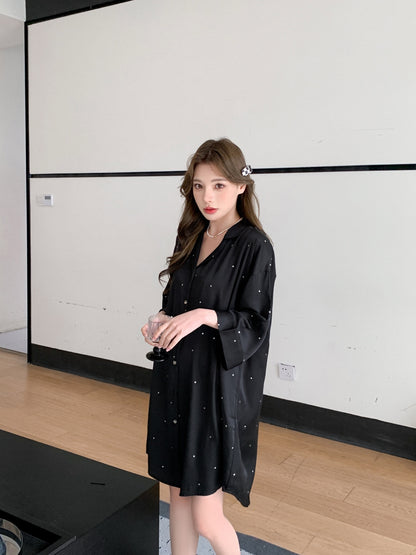 Hotzzz Midnight Pearl Satin Nightshirt - Free Size