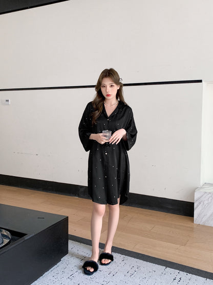Hotzzz Midnight Pearl Satin Nightshirt - Free Size