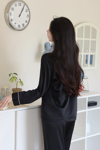 Victoria's Secret Satin Long Pajama Set - Black Gold V Pocket